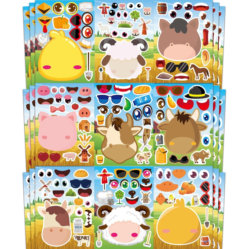 Ozepao 36 Pcs Farm Animals Make-A-Face Sticker Sheets | Mix & Match Your Own Farm Animal Stickers for Kids Ages 2-6 | Farm Animal Party Supplies  Birthday Decorations  Crafts & Activities - Image 1